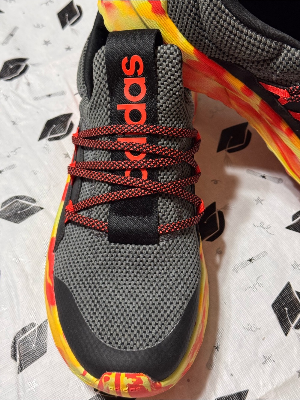 Adidas Black Sneakers with Red and Yellow and Orange Accents - Picture 6 of 9